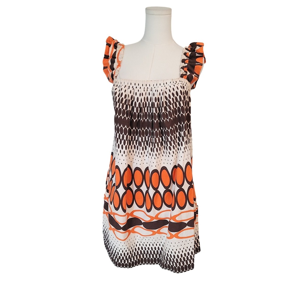 Prototype Brown Orange Sleeveless Dress Ruffle Straps Summer Cotton‎